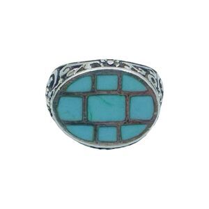 925 Sterling Silver & Turquoise Inlay Ring - Size 7